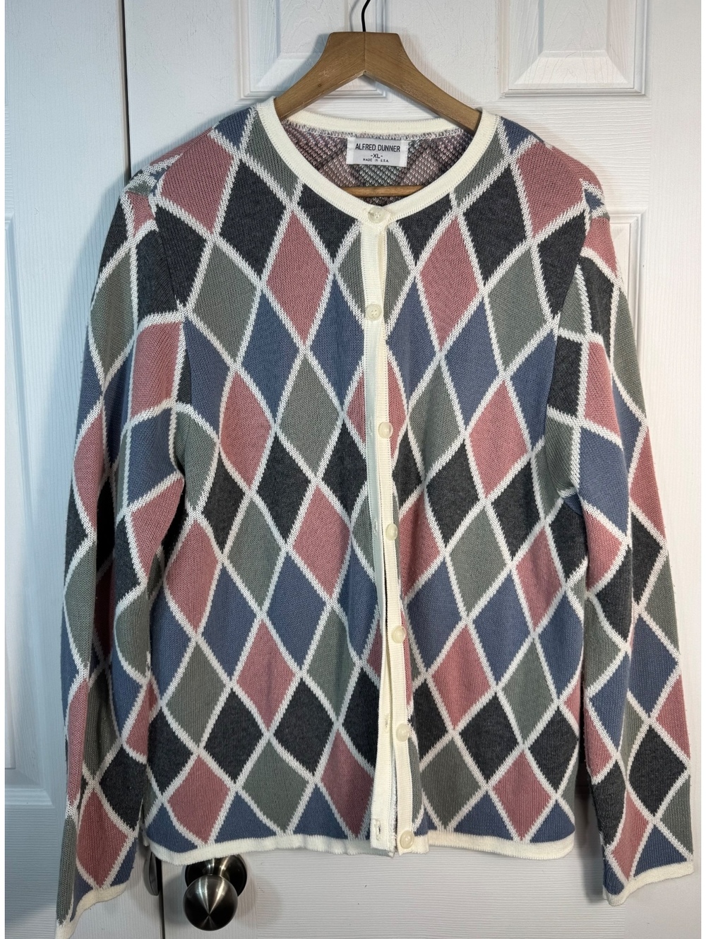 Alfred Dunner Women's XL Acrylic Argyle Button-Up Cardigan Sweater